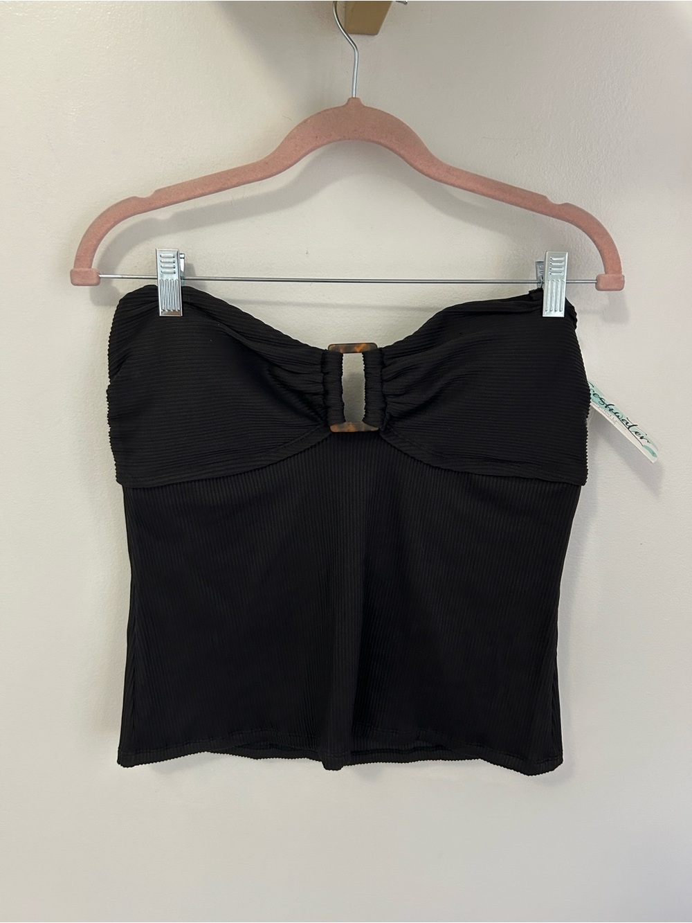 Freshwater Black Ribbed Tankini Top